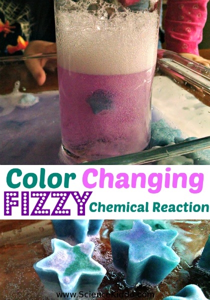 The perfect science experiment for kids of all ages, this fizzy color changing chemical reaction is sure to amaze. Easy experiment with nontoxic materials.